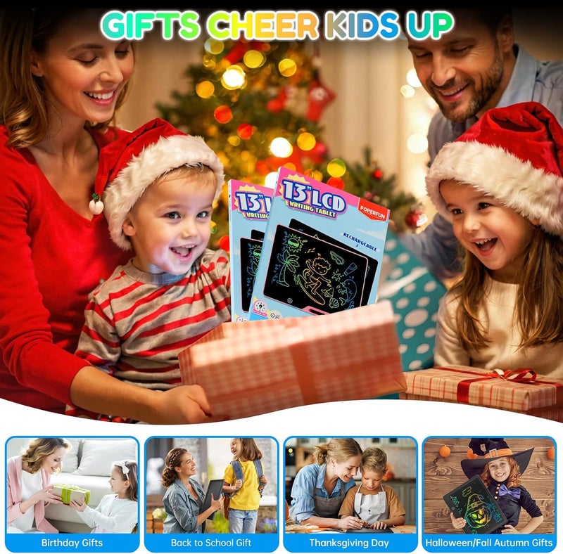 POPERFUN 13 Inch LCD Writing Tablet for Kids, Rechargeable Erasable Doodle Board Colorful Toddler Drawing Pad, Preschool Learning Toys Christmas Birthday Gift 3 4 5 6 7 Year Old Girls Inky Black - Image 5